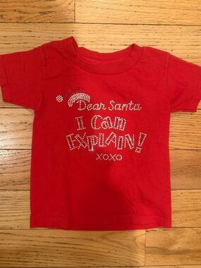 Red Kids' Holiday Tee - 'Dear Santa I Can Explain' rhinestone design size 2/3T